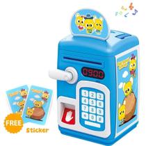 Cofrinho infantil biometria eletronica automatica teclado senha e digital moedas nota azul