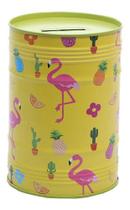Cofrinho P/ Moedas Decorativo Caixa de Dinheiro Metal Cofre Flamingo