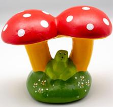 Cogumelo duplo com sapinho em cerâmica
