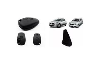 Coifa Câmbio Preto + Capa Chave 2 Botões Sandero Logan Preto