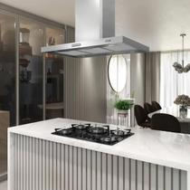 Coifa de ilha fogatti 90cm retangular inox 110v