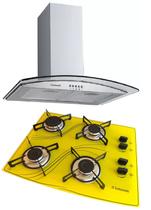 Coifa Gourmet Inox Vidro Curvo 60cm Cooktop Amarelo Safanelli