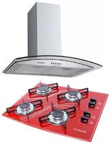 Coifa Gourmet Inox Vidro Curvo 60cm Cooktop Vermelho Safanelli