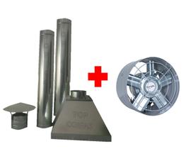 Coifa industrial medindo 2,00 x 1,00m com 02 dutos, exaustor de 25ar e chapeu - Top Coifas