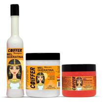 Coiffer Kit Mel e Queratina Premium 3 unidades Regeneração, Nutrição e Fortalecimento para Couro Cabeludo e Fios
