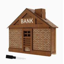 Coin Bank, cofrinho doméstico de madeira em forma de casa com trilha de gol Coin Bank, cofrinho doméstico de madeira em forma de casa com trilha de gol
