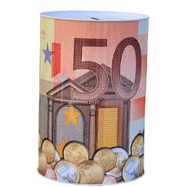 Coin Bank Home Piggy Bank, metal redondo, impressão européia, 12x16cm Coin Bank Home Piggy Bank, metal redondo, impressão européia, 12x16cm