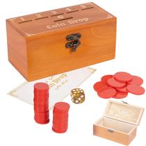 Coin Drop Game Extguds Wooden com 50 moedas, caixa e dados