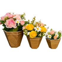 Cojunto 3 Vasos Cachepos Para Plantas MDF Sextavado Cojunto 3 Vasos Cachepos Para Plantas MDF Sextavado