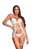 Cojunto Lingerie em Renda Poa Sutiã Alongado Bojo Ligas e Persex Cojunto Lingerie em Renda Poa Sutiã Alongado Bojo Ligas e Persex
