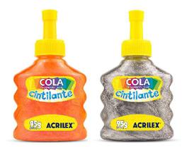 Cola Cintilante Laranja+ Cola Cintilante 95g Prata Acrilex Cola Cintilante Laranja+ Cola Cintilante 95g Prata Acrilex