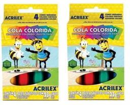 Cola Colorida 4 cores Acrilex 23g Kit com 2 Unidades