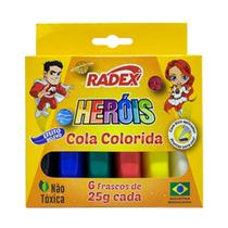 Cola Colorida Com Relevo 6 Frascos 25g Cada Escolar Arte Pintura