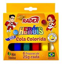 Cola Colorida Escolar Com 6 Cores 25g Efeito Relevo Radex