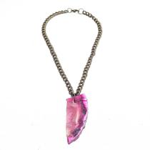 Cola de Ágata Rosa com Corrente em Ouro Velho Deep Pink