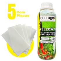Cola Entomológica Amarela com 5 Placas Para Monitoramento de Insetos 1 Litro Yellow Glue Coleagro captura de insetos Monitoramento de pragas