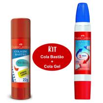 Cola Gel 2 Bicos 34g + Cola Bastão 22g Kit Faber Castell Uso Escolar ou Escritório Home Office Colagem Papel Fotos