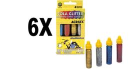Cola Glitter 4 Cores 15g Acrilex Kit com 6 Caixas