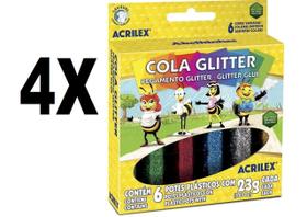 Cola Glitter 6 Cores 23g Acrilex Kit com 4 Caixas