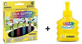 Cola Glitter 6 Cores + Cola Cintilante 95g Amarelo Acrilex