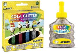 Cola Glitter 6 Cores + Cola Cintilante 95g Prata Acrilex