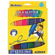 Cola Glitter Acrilex 23g - Conjunto com 12 Cores