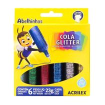 Cola Glitter Acrilex 23g Kit 6 Cores - Lavável e Brilhante