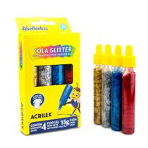 Cola Líquida Glitter Colorido 4 Cores 15g Abelhinha Acrilex