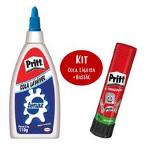 Cola Líquida Tenaz Pritt 110g + Cola Bastão 10g Pritt Kit Escolar Ideal para Colar Papel Cartolina Fotos Tecido Madeira