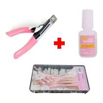 Cola P Unhas Postiças + Kit 100 Unhas Tips Sorriso + Alicate Cola P Unhas Postiças + Kit 100 Unhas Tips Sorriso + Alicate