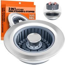Colador y tapón para desagüe de fregadero de cocina Nipoko 3 en 1 de acero inoxidable