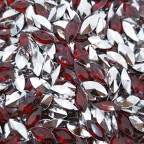 Colagem Navete Strass Acrílico Vermelho Transparente 5x10mm 300pçs 24g