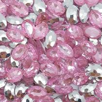 Colagem Oval Strass Acrílico Rosa Transparente 10x14mm 500pçs 175g