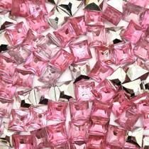 Colagem Quadrado Strass Acrílico Rosa Transparente 10mm 200pçs 70g