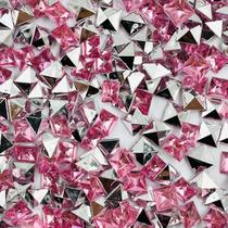 Colagem Quadrado Strass Acrílico Rosa Transparente 6mm 200pçs 18g