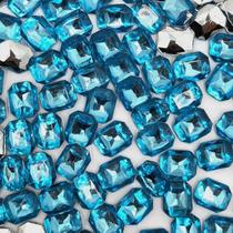 Colagem Retângulo Strass Acrílico Azul Transparente 8x10mm 100pçs 20g