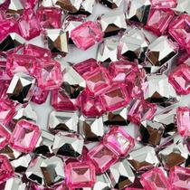 Colagem Retângulo Strass Rosa Transparente 10x12mm 100un 30g