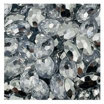Colagem Strass Oval 10x13mm 300pçs Prata Sextavado Biju 72g