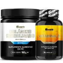 Colágeno 150g em Pó + Vitamina D 75 Caps Growth Supplements