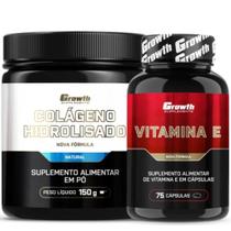 Colágeno 150g em Pó + Vitamina E 75 Caps Growth Supplements
