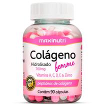 Colágeno Hidrolisado Femme com Vitaminas E A C D e Zinco 90 Cápsulas Maxinutri Colágeno Hidrolisado Femme com Vitaminas E A C D e Zinco 90 Cápsulas Maxinutri