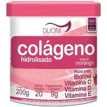 Colageno Hidrolisado Peptideos Vitaminas Sabor Morango 200g Duom