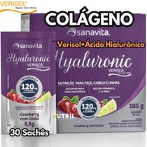 Colágeno Hidrolisado Verisol c/ Ácido Hialurônico 120mg Sanavita Hyaluronic 30 Sachês - Beleza p/ Pele - Cabelos - Unhas
