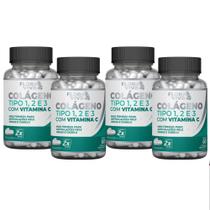 Colágeno tipo 1,2 e 3 com vitamina C 500mg 60 cáps Kit com 4