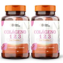 Colágeno Tipos 1, 2 e 3 + Vitamina C 1000mg 60 Cáps Suporte Completo para Pele - 2 POTES Colágeno Tipos 1, 2 e 3 + Vitamina C 1000mg 60 Cáps Suporte Completo para Pele - 2 POTES