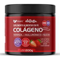 Colágeno verisol ácido hialurônico silício biotina 200g em pó solúvel morango muwiz