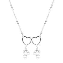 Colar 2 Corações Pingente 2 Meninos 12mm - Banhado em prata 925