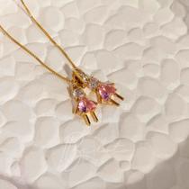 Colar 2 Filhas Pedra Rosa - Dourado Colar 2 Filhas Pedra Rosa - Dourado