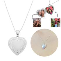 Colar 2 Fotos Relicário Coração Arabesco Banhado A Prata 925