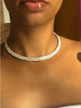 Colar 2 Voltas Strass Choker Gargantilha Festa Prata C40